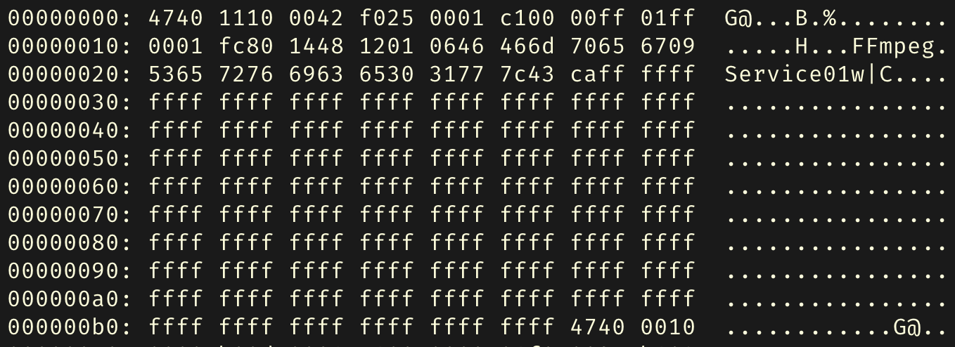 Image of TS xxd hexdump